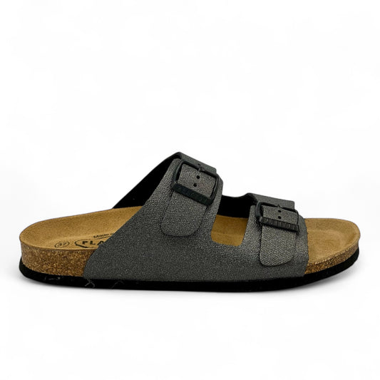 Γυναικείες Ανατομικές Δερμάτινες Παντόφλες Plakton 180011 Ατσαλί Γκλίτερ