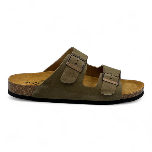 Γυναικείες Ανατομικές Δερμάτινες Παντόφλες Plakton 180010 Χακί