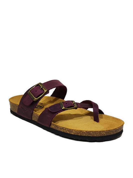 Γυναικείες Ανατομικές Δερμάτινες Παντόφλες Plakton 181032 Μωβ